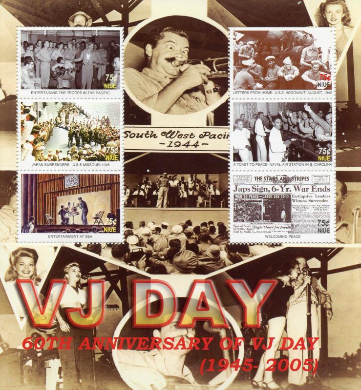 Niue 2005 MNH WWII WW2 VJ Day End World War II USS Argonaut 6v M/S Ships Stamps