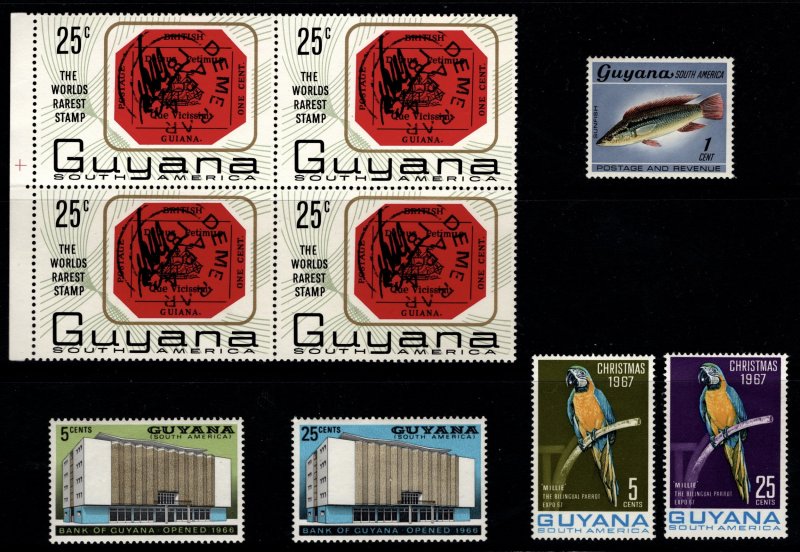 Guyana 1966/67 various incl. 1c Magenta Commem. Block [Unused]