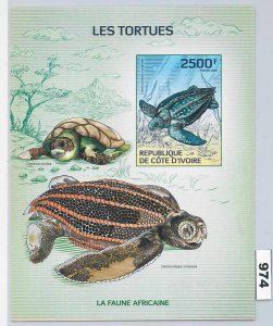 974 -  IVORY COAST Cote D'Ivoire - ERROR - MISPERF stamp sheet 2014 Turtles