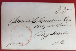 U.S., 1841 Stampless Cover/Folded Letter, red CINCINATTI, OHIO cancel