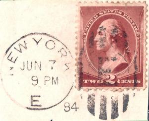 New York PO Station ELLIPSE=Classic US Fancy Cancel on Piece+1880s Time-Type CDS