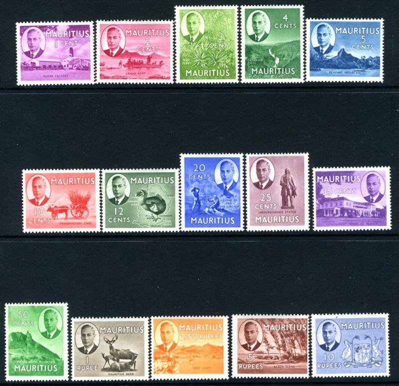 MAURITIUS-1950 Set to 10r Sg 276-290 MOUNTED MINT V15134