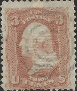 US Scott #83 Used VF 3 Cent 1867 George Washington Stamp W/Grill