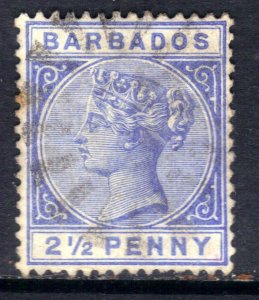 Barbados 1882 - 86 QV 2 1/2d Ultramarine used SG 93 ( J147 )