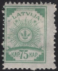 Latvia 1919 MH Sc 24 75k Coat of Arms perf faults