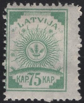 Latvia 1919 MH Sc 24 75k Coat of Arms perf faults