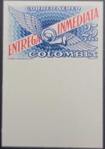 P) 1958 COLOMBIA, EXPRESS POSTAGE PROOF, AIRMAIL, AUSTRIA NATIONAL PRINTING