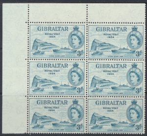 Gibraltar SG 159 MNH  SC#  146  QE II RoyaL Visit 1954    block of 6 - See scan