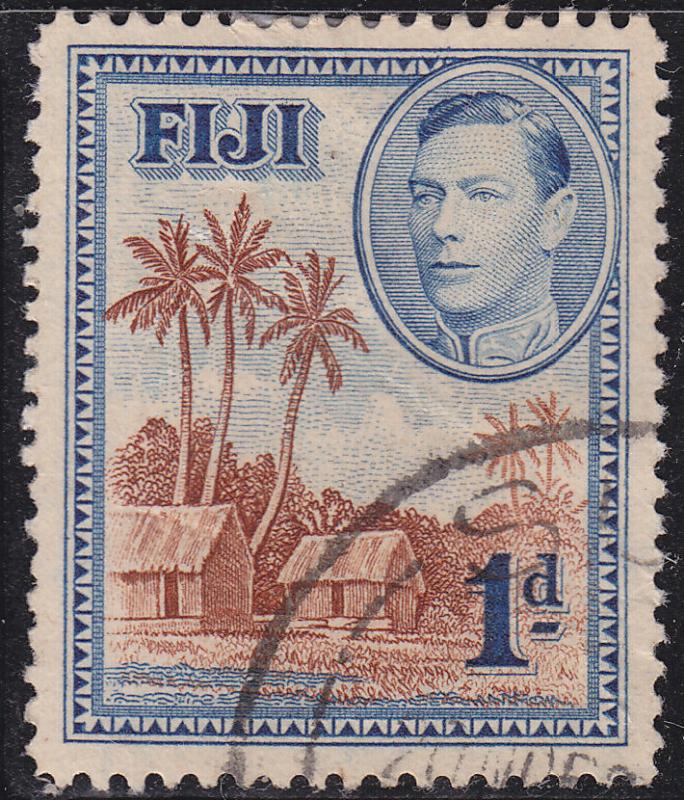 Fiji 118 USED 1938 Fijian Village, Palm Trees, Houses