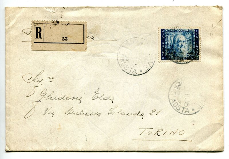 P. Empire Air £2 Insulated Envelope Fittings Torino 3.11.38 R.Nave Duca d�...