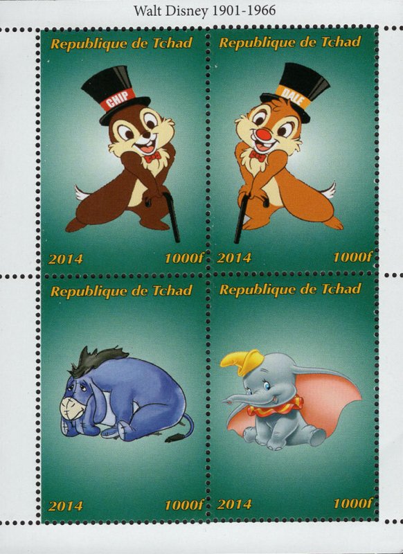 Chad 2014 Walt Disney Eeyore Dumbo Cartoons 4v S/S. (#112)