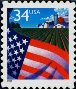 2001 34c Flag over Farm, SA Scott 3470 Mint F/VF NH