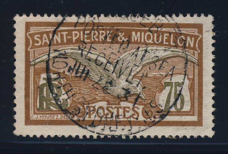 St-PIERRE-&-MIQUELON - 1931 - CAD PAQUEBOT NORTH SYDNEY SUR 75c GOÉLAND (Yv.90) 