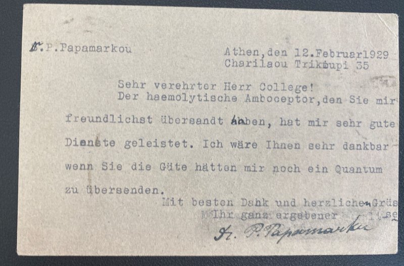 1929 Athens Greece Postal Stationery Postcard Cover To Berlin Germany