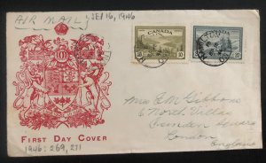 1946 Hamilton Canada First Day Airmail Cover FDC To London England