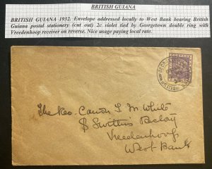 1932 Georgetown British Guiana Cover To West Bank Vreedenhoop Imperf Stamp