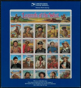 MALACK 2870, 29c RECALLED Legends of the West,  Sheet w9089