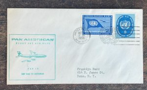 D)1959, UNITED NATIONS, ON AIR MAIL OF THE FIRST PAN AMERICAN JET, FROM NEW