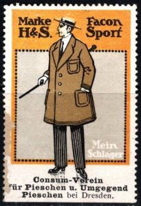 Vintage German Poster Stamp H & S Brand Façon Sport Men's Fashion