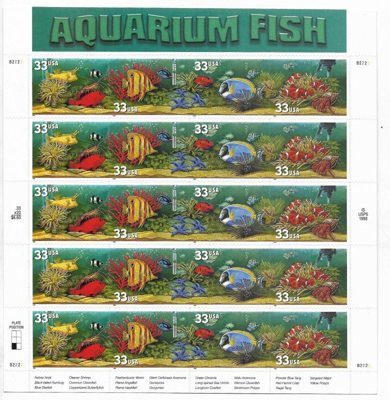 USA 3317-3320 MNH SHEETS AQUARIUM FISH