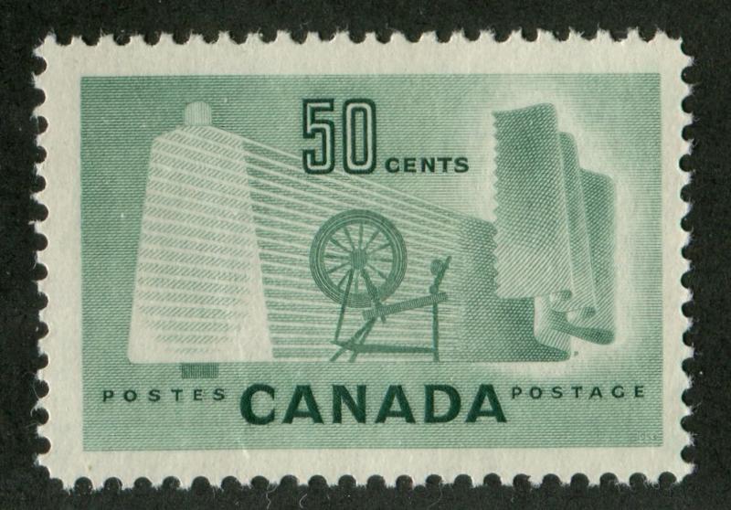 Canada #334 50c Pale Green Textiles 1953 Karsh Issue DF Paper Type K - VF-75 NH