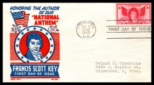 US 962 Francis Scott Key Cachet Craft Boll Typed FDC