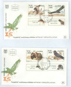 Israel 896-899 1985 Birds of Prey (with tabs) set of four on 2 cacheted unaddressed FDC