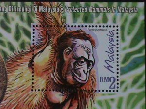 ​MALAYSIA-  PROTACTED MMMALS ANIMALS-GORILLAS MNH -S/S-VERY FINE-LAST ONE