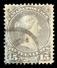 Canada #30 Cat$65, 1868 15c gray, used