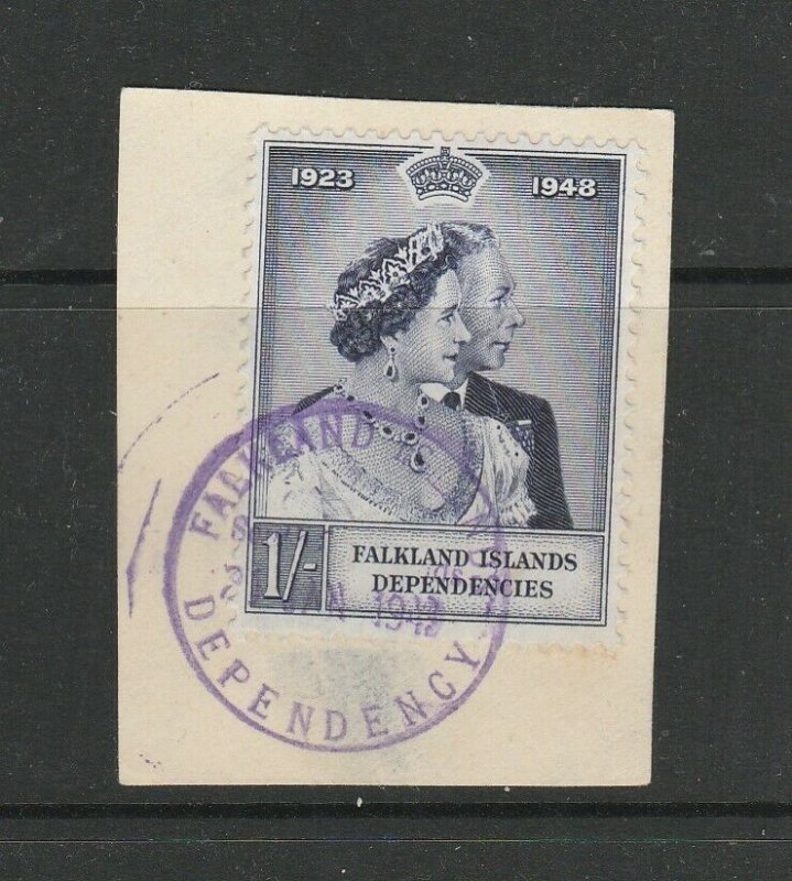 Falkland deps 1948 Wedding 1/- Used on piece, SG G20