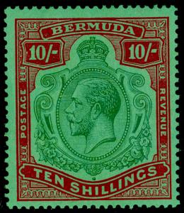 BERMUDA SG92g, 10s green & red/dp emerald, NH MINT. Cat £150.