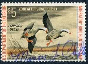 #RW39 – 1972 $5.00 Emperor Geese. Used.