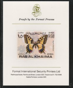 RAS AL KHAIMA 1972 BUTTERFLIES  imperf on FORMAT INT PROOF CARD