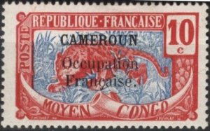 Cameroun 134 (mh) 10c leopard, car & blue, ovptd (1916)