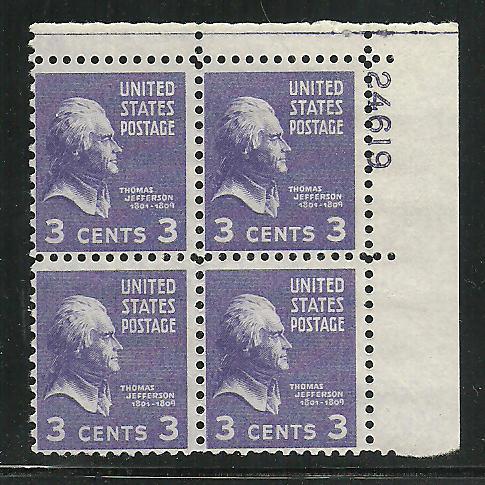 #807 Thomas Jefferson Plate Block NH #24619