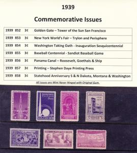 1939 Year Commemorative Full Set Mint Never Hinged w/Original Gum