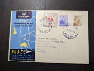 1957 Turkey Airmail First Flight Cover FFC Yesilkoy to Sydney Australia BOAC Air