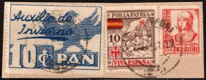 1936 Spain Scott #- 647 30 Céntimos Isabella I With 2 Civil War Charity Stamps