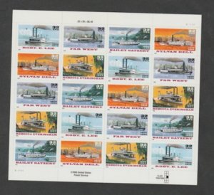 U.S. Scott #3091-3095 Riverboat Stamps - Mint NH Sheet - MR Plate