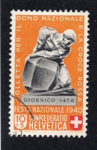 Switzerland 1940 10c+5c brn orange, black & carmine Semi-Postal, Scott B101 used
