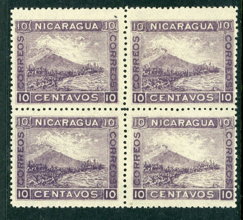 Nicaragua 1902 Momotombo 10¢ Plum Lithographed Issue Scott #161 BLOCK W71 ⭐☀⭐☀⭐