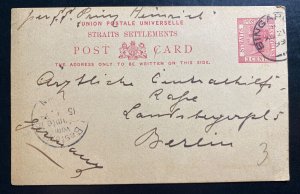 1899 Singapore Postal Stationery Postcard cover To Bereim Germany