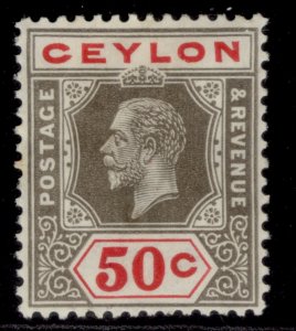 CEYLON GV SG353b, 50c black & scarlet, M MINT. Cat £60. DIE I WMK SCRIPT