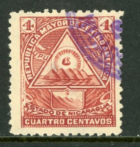Nicaragua 1896 Seebeck 4¢ Coat of Arms Wmk VFU B876   ⭐⭐⭐⭐⭐⭐