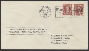 1938 MAR 1 Experimental Flight Vancouver BC to Winnipeg MAN AAMC #3805c