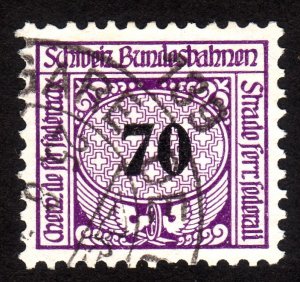 1910's, Switzerland 70c, Used, Railway stamp, Schweiz. Bundesbahnen, XF-90