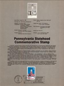 US SP801 Pennsylvania Statehood 2331 Souvenir Page FDC