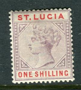 ST.LUCIA; 1880s early QV Crown CA issue Mint hinged 1s. value, Shade