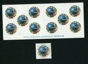 France 2628, 2629a and b World Cup Soccer Booklet, Sheet, Single Stamps 1998