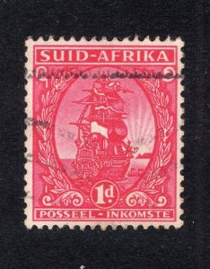 South Africa 1943 1p rose pink Ship, Scott 99b used, value = 25c